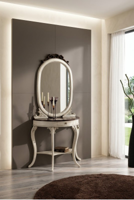 Classique r miroir Coiffeuse Console Table Table en bois blanc Mobilier de chambre à coucher 2 pièces