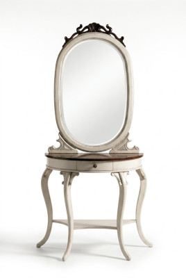 Classique r miroir Coiffeuse Console Table Table en bois blanc Mobilier de chambre à coucher 2 pièces
