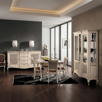 Suite Mobilier en bois Commode 4x Chaise Table Vitrine Nouveau Groupe Ensemble de salle à manger 7 pièces