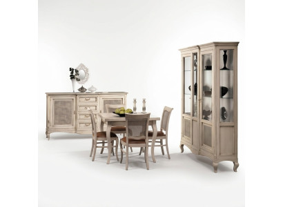 Suite Mobilier en bois Commode 4x Chaise Table Vitrine Nouveau Groupe Ensemble de salle à manger 7 pièces