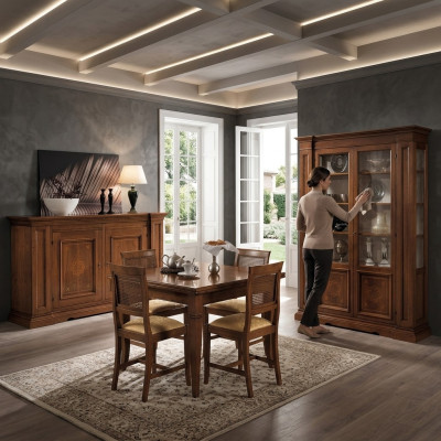 Suite de meubles en bois Commode 4 chaises Table Vitrine nouvelle Ensemble salle à manger 7 pièces