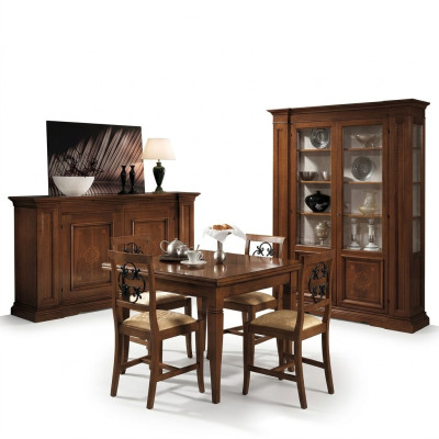 Suite de meubles en bois Commode 4 chaises Table Vitrine nouvelle Ensemble salle à manger 7 pièces