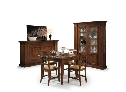 Suite de meubles en bois Commode 4 chaises Table Vitrine nouvelle Ensemble salle à manger 7 pièces