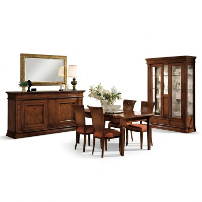 Salle à manger Table à manger Chaises Commode Vitrine Groupe Suite Bois Marron Ensemble de 7 pièces