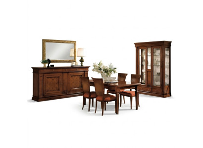 Salle à manger Table à manger Chaises Commode Vitrine Groupe Suite Bois Marron Ensemble de 7 pièces