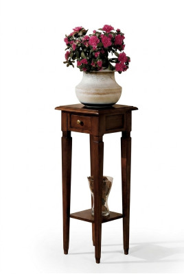 Support de fleurs en bois brun avec tiroir et étagère