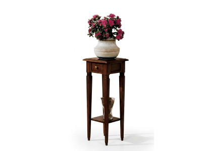 Support de fleurs en bois brun avec tiroir et étagère