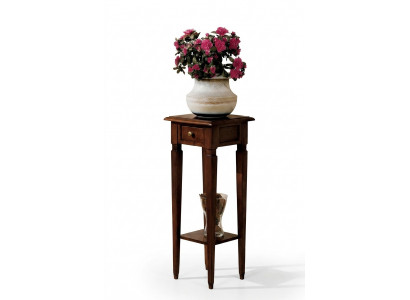 Support de fleurs en bois brun avec tiroir et étagère