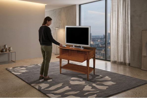 Meuble TV Design Buffet télévision Commode basse Luxueux Armoire en bois marron Mobilier neuf