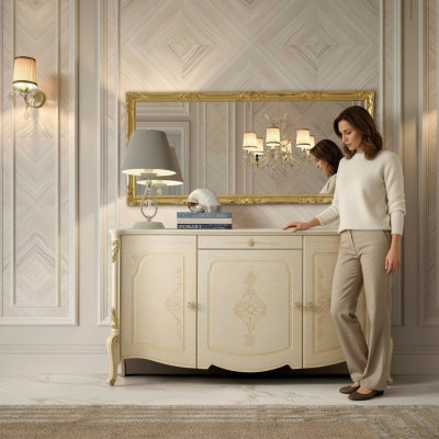 Commode avec miroir Commodes en bois Mobilier Armoire Chambre à coucher Buffet noir