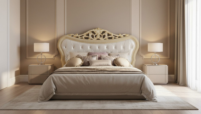 Lit double Lit Lits de luxe Lits de bois Cadre de lit e Cadre de lit beige Design Moderne