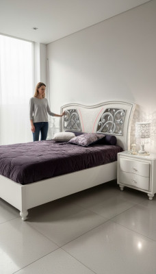 Cadre de lit en bois Chambre double Blanc Lit double moderne Meubles de lit Lits neufs