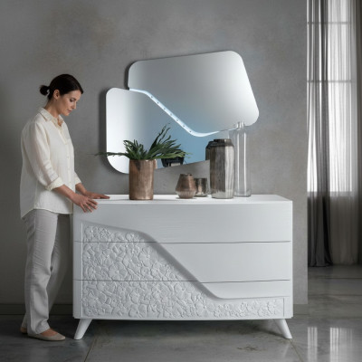Commode avec miroir Coffres de bois Commodes Meuble Armoire Chambre blanche Buffet neuf