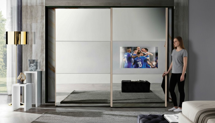 Penderie Armoires Vêtements Garde-robe Luxe Bois Portes coulissantes tv avec Télévision