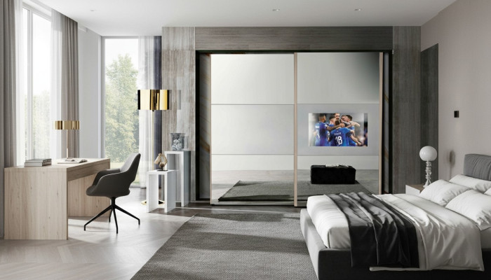 Penderie Armoires Vêtements Garde-robe Luxe Bois Portes coulissantes tv avec Télévision