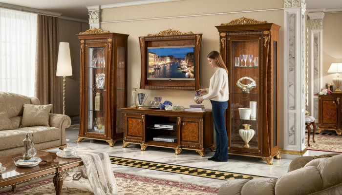 Meuble TV Armoire Murale de Luxe pour Salon Ensemble Neuf d'Unités Murales Vitrine en Bois Mobilier