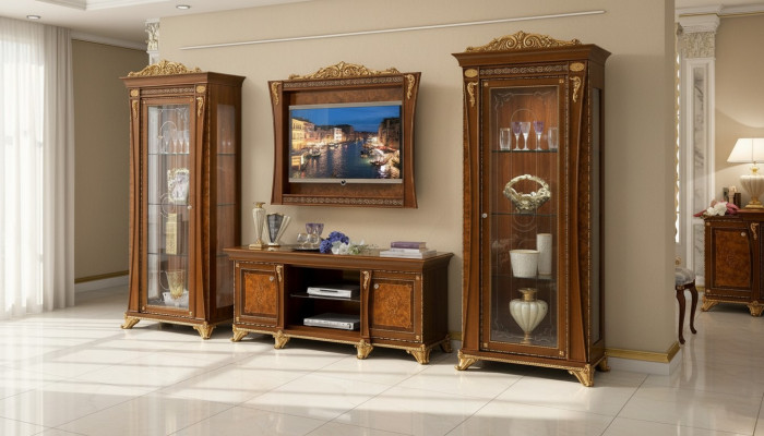 Meuble TV Armoire Murale de Luxe pour Salon Ensemble Neuf d'Unités Murales Vitrine en Bois Mobilier