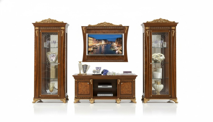 Meuble TV Armoire Murale de Luxe pour Salon Ensemble Neuf d'Unités Murales Vitrine en Bois Mobilier