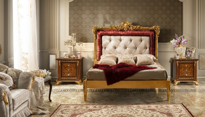Lit double Lit de luxe Cadre de lit en bois Cadre de lit marron Design classique