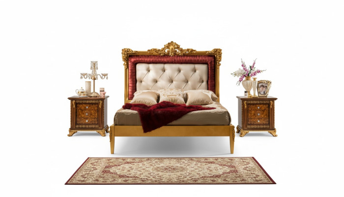 Lit double Lit de luxe Cadre de lit en bois Cadre de lit marron Design classique