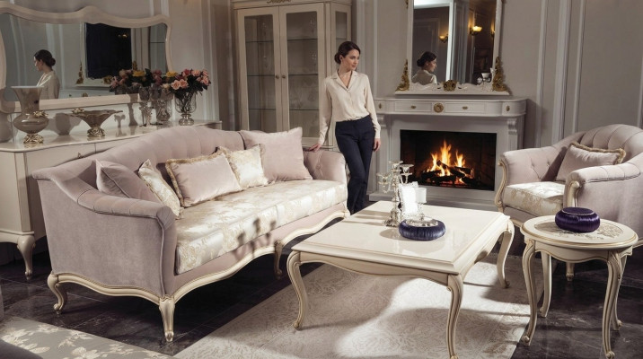 Canapé trois places classique Canapé Sofa Tissu Meubles Canapé en Tissu de Meubles Italiens