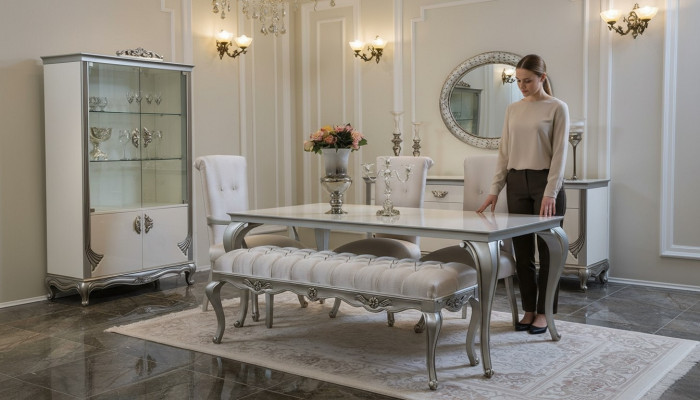 Salle à manger Ensemble 9pcs Table à manger Chaise Commode Vitrine Miroir Tables à manger Bois