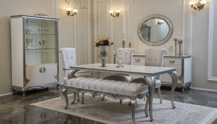 Salle à manger Ensemble 9pcs Table à manger Chaise Commode Vitrine Miroir Tables à manger Bois