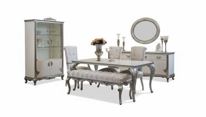 Salle à manger Ensemble 9pcs Table à manger Chaise Commode Vitrine Miroir Tables à manger Bois