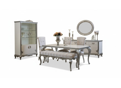 Salle à manger Ensemble 9pcs Table à manger Chaise Commode Vitrine Miroir Tables à manger Bois