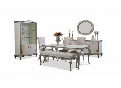 Salle à manger Ensemble 9pcs Table à manger Chaise Commode Vitrine Miroir Tables à manger Bois