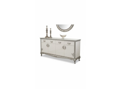 Commode blanche avec tiroirs pratiques et étagères élégantes.