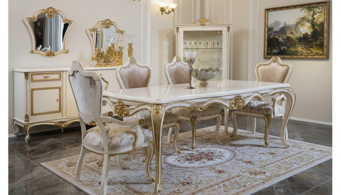 Classique Salle à manger Table à manger Vitrine 4x Chaise Ensemble de salle à manger Commodes 7 pièces.