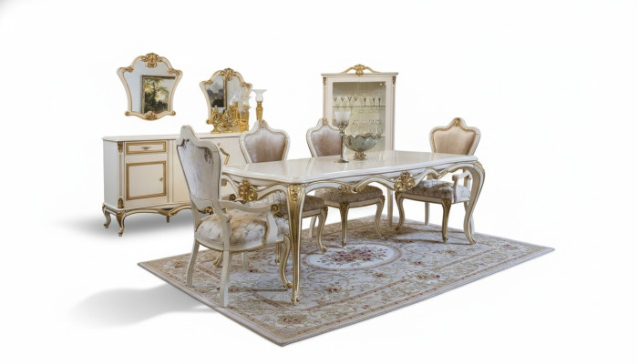 Classique Salle à manger Table à manger Vitrine 4x Chaise Ensemble de salle à manger Commodes 7 pièces.