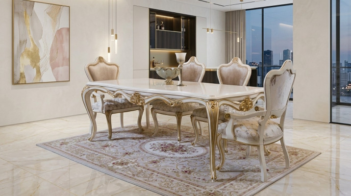 Salle à manger Table à manger Chaise Ensemble Groupe Suite Table Suite Luxe 5 pièces.