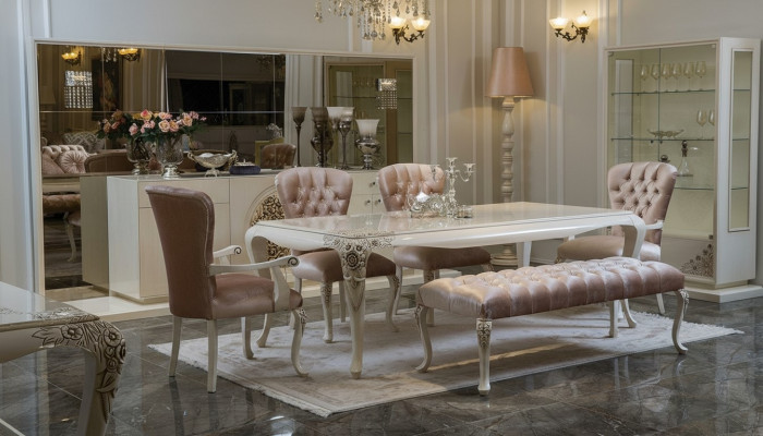Salle à manger Ensemble de table Bahut 4x chaises Ensemble de vitrine Tabouret 8 pièces. nouveau