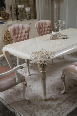 Ensemble de meubles de salle à manger classique en rose doux en bois naturel