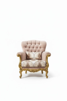 Fauteuil design en bois de luxe Mobilier classique Chesterfield Tissu Salon neuf