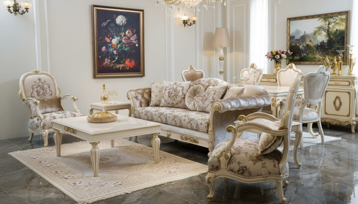 Ensemble de canapé de luxe 2 places Table basse Canapé Canapés Fauteuil Tissu Canapé 4 pièces.