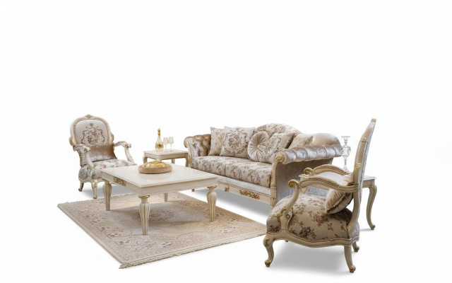 Ensemble de canapé de luxe 2 places Table basse Canapé Canapés Fauteuil Tissu Canapé 4 pièces.