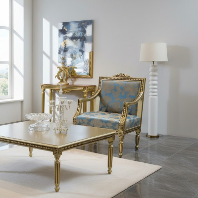 Fauteuil en tissu doré de luxe classique à un seul siège.