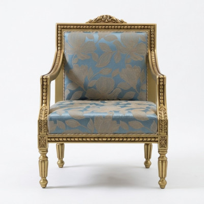 Fauteuil en tissu doré de luxe classique à un seul siège.