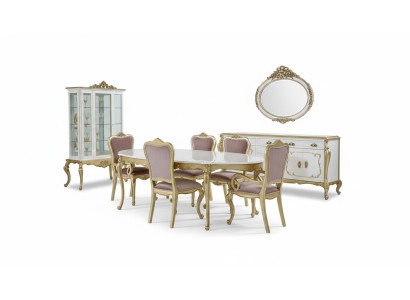 Ensemble de salle à manger design 8 pièces Table de salle à manger Chaise Commode Vitrine Miroir