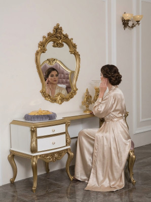 Table de toilette royale avec miroir baroque console en bois buffet 2 pièces