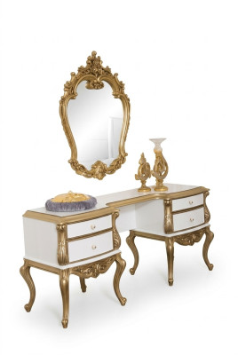 Table de toilette royale avec miroir baroque console en bois buffet 2 pièces