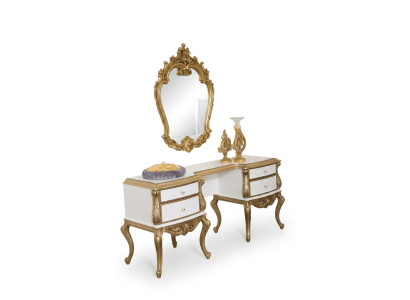Table de toilette royale avec miroir baroque console en bois buffet 2 pièces