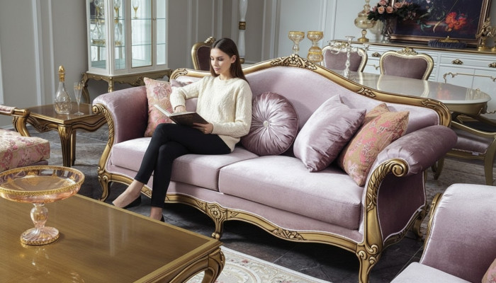 Canapé 3 places en textile violet Canapés Canapé Rembourrage Luxe classique trois places