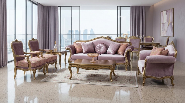 Canapé 3 places en textile violet Canapés Canapé Rembourrage Luxe classique trois places