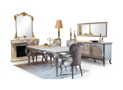 Ensemble de salle à manger 7 pièces. Table à manger 4 chaises Commode Miroir Groupe Suite Blanc neuf