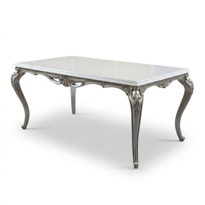 Table de salle à manger classique en argent Tables baroques Rococo Table de salle à manger Meubles blancs