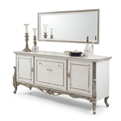Buffet Blanc Argent Buffet Consoles Commode Style italien 2 pièces. Miroir